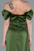 Oil Green Long Satin Engagement Dress ABU1606