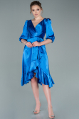 Midi Sax Blue Satin Invitation Dress ABK1409