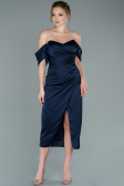 Midi Navy Blue Satin Invitation Dress ABK1404