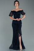 Long Navy Blue Dantelle Evening Dress ABU2427