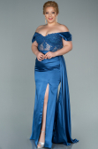 Long Indigo Satin Plus Size Evening Dress ABU2371