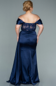 Long Navy Blue Satin Plus Size Evening Dress ABU2371