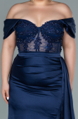Long Navy Blue Satin Plus Size Evening Dress ABU2371