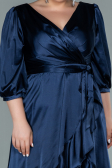 Midi Navy Blue Satin Plus Size Evening Dress ABK1410