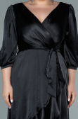 Midi Black Satin Plus Size Evening Dress ABK1410