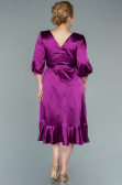 Midi Cherry Colored Satin Plus Size Evening Dress ABK1410