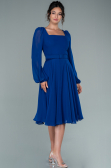 Midi Sax Blue Chiffon Invitation Dress ABK1441