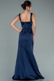Long Navy Blue Satin Prom Gown ABU2479