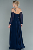 Long Navy Blue Chiffon Prom Gown ABU2457