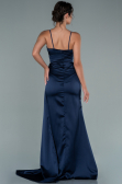 Long Navy Blue Satin Engagement Dress ABU2495