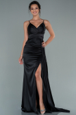 Long Black Satin Engagement Dress ABU2495