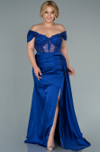 Sax Blue Long Satin Plus Size Evening Dress ABU2371