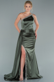 Long Olive Drab Satin Evening Dress ABU2386