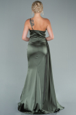 Long Olive Drab Satin Evening Dress ABU2386
