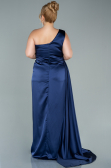 Long Navy Blue Satin Plus Size Evening Dress ABU2531