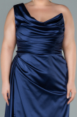 Long Navy Blue Satin Plus Size Evening Dress ABU2531