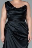 Long Black Satin Plus Size Evening Dress ABU2531