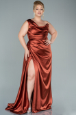 Long Light Brown Satin Plus Size Evening Dress ABU2531