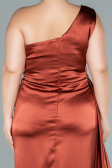 Long Light Brown Satin Plus Size Evening Dress ABU2531