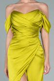 Pistachio Green Midi Satin Invitation Dress ABK1404