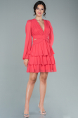 Mini Coral Chiffon Invitation Dress ABK176