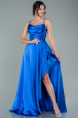 Sax Blue Long Satin Evening Dress ABU1843
