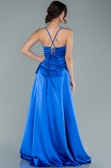 Sax Blue Long Satin Evening Dress ABU1843