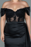 Long Black Satin Plus Size Evening Dress ABU2371