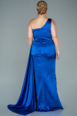 Long Sax Blue Satin Plus Size Evening Dress ABU2559