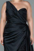 Long Black Satin Plus Size Evening Dress ABU2559