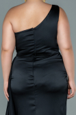 Long Black Satin Plus Size Evening Dress ABU2559