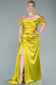 Pistachio Green Long Satin Plus Size Evening Dress ABU1626