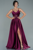 Long Plum Satin Evening Dress ABU2583