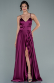 Long Plum Satin Evening Dress ABU1458