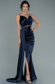 Long Navy Blue Satin Evening Dress ABU2592