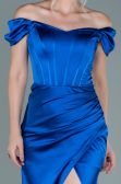 Long Sax Blue Satin Evening Dress ABU2608