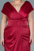 Midi Burgundy Satin Plus Size Evening Dress ABK1499
