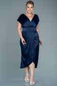 Midi Navy Blue Satin Plus Size Evening Dress ABK1499