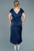 Midi Navy Blue Satin Plus Size Evening Dress ABK1499
