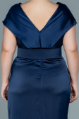 Midi Navy Blue Satin Plus Size Evening Dress ABK1499