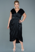 Midi Black Satin Plus Size Evening Dress ABK1499