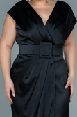 Midi Black Satin Plus Size Evening Dress ABK1499