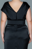 Midi Black Satin Plus Size Evening Dress ABK1499