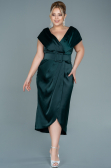 Midi Emerald Green Satin Plus Size Evening Dress ABK1499