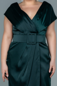 Midi Emerald Green Satin Plus Size Evening Dress ABK1499