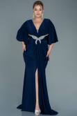 Long Navy Blue Satin Plus Size Evening Dress ABU2646
