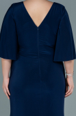 Long Navy Blue Satin Plus Size Evening Dress ABU2646