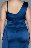Long Navy Blue Satin Plus Size Evening Dress ABU2599
