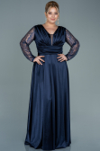 Long Navy Blue Satin Oversized Evening Dress ABU2641