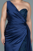 Long Navy Blue Satin Plus Size Evening Dress ABU2559
